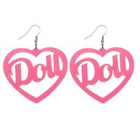 Cute Pink Acrylic Heart Earrings for Couples Heart Doll Dangle Earrings for Women Teen Girls Summer Holiday Ear Hoop 1