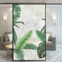 Green Plant Pattern Privacy Window Film  Heat Control Window Coverings Static Cling Glass Sticker for Decoration (as the picture,40x60cm WxH)