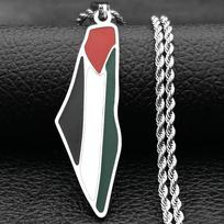 Arabic Islamic Palestine Map Flag Pendant Necklace for Women Men Stainless Steel Gold Color Palestinians Country Chain Jewelry