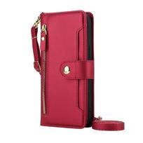 Flip Wallet Case for Samsung Galaxy A05 A06 A15 A16 A25 A26 A32 A36 A42 A53 A56 A71 A73 Zipper Pocket Case with Card Holder Slot For Galaxy A05S 4G raudona