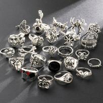 24 vnt Gothic Skeleton Unisex žiedų rinkinys Punk Grunge Drugelis Varlė Moteris Vyras Papuošalai Hip Hop Vakarėlis Gatvės Žiedas Priedai Dovana gray