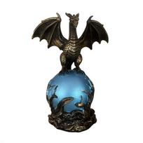 Dragon Statue with Ball, Dark Style Dragon Figurine, USB Powered Desktop Dragon Lamp Ornaments, Fantasy Gift for Men & Dragon Lovers mėlyna
