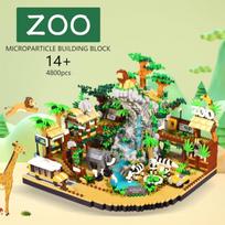 Zoologijos sodo pastato miniatiūrinių konstravimo kaladėlių rinkinys - 4 800 vienetų, Zoologijos sodo mini konstravimo kaladėlių modelių rinkinio žaislai green