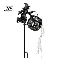 Waterproof Lawn Spooky Decor Halloween Witch Cauldron Garden Light, Metal Yard Stake with LED String Festive Holiday Gift for Gardeners Lights, A
