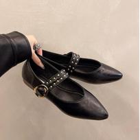 Fashion Autumn New Flat Shoes Women's Fashion Pointed Head Shallow Mouth Rivets Soft Sole Anti-slip Wear-resistant Low-top Shoes 35 juoda