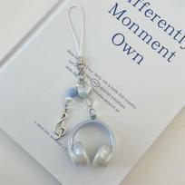 Cute Sweet Headphones Love Beads Mobile Phone Chain Lanyard Keyring Keychain Pendant Backpack Charm Bag Hang Ornaments Girl Gift