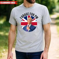 Farage For PM Men's T Shirt UK Flag Printed Nigel Farage UK Election Gift T Top L