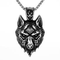 Nordic Retro Stainless Steel Men's Pendant, A Viking Symbol Wolf Head Necklace.