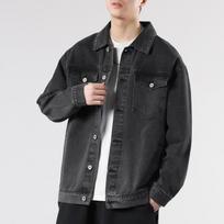 Autumn New Denim Men's Spring and Autumn Loose Jacket Casual Versatile Youth Denim Top Men's Top S juoda pilka spalva