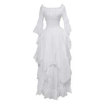Women Ball Gown Off Shoulder Gothic Long Horn Sleeves Irregular Layered Pleated L balta