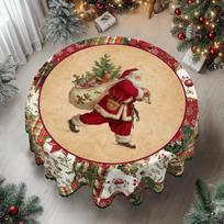 1 Christmas Themed Round And Rectangular Tablecloth, Various Sizes, Antique Santa Claus Pattern Printed Tablecloth, Christmas Garden Tablecloth Decora Round (152)Cm