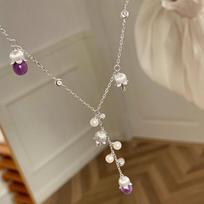 Exquisite purple crystal lily of the valley brushed tassel Y-shaped chain long necklaces accessory dreamy pearl  gifts sidabras
