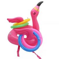 Rožiniai pripučiami flamingo žiedo mėtymo žaidimo žaislai Flamingo žiedų mėtymo žaidimo žiedai ir pripučiami žiedai atsitiktine spalva pink