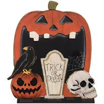 Handcrafted Scary Pumpkins Table Ornament Solid Wood Carving Halloween Home Festival Shelf Display 1