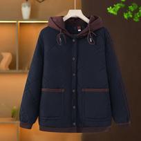 Elegant Hooded Cotton Jacket for Mid-Aged & Elderly Moms: Thick, Fashionable Autumn/Winter Outerwear 4XL (for 135-145 jin) juoda