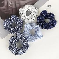 5Pcs Polka Dot Hair Ties Elegant Cute Fabric Scrunchies With Flower Prints Sweet Floral Dot Hair Bands Academy Style For Ages as the picture