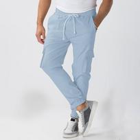 Men Drawstring Waist Cargo Jogger Pants Multi Pocket Casual Loose Trousers S mėlyna