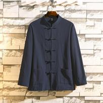 Kinų tradicinis Tang kostiumas Hanfu Kimono Lino marškiniai Vienspalvis Standi apykaklė Šortai Vyriškas Kardiganas Laisvalaikio Retro Mygtukinis Viršus 5XL juoda