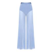 S-XXL Women‘s Shimmering Mesh Wide Leg Pants Rhinestone Waist with Built-in Underwear for Lyrical Dance Stage Performance S mėlyna-pilka spalva