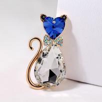 Crystal Cat's Eye Stone Brooch – Cute Cartoon Cat Pin Accessory for Women