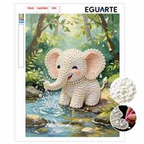Frameless DIY Pearl Bead Painting Kit Cute Elephant Pattern Creative Relaxing Craft Canvas Home Decor Adult Gift 30x40cm