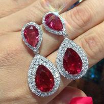 Silver Double Teardrop Ruby Red CZ Dangle Earrings Double Layer Halo Pave Crystal Drop Earrings Women Luxury Wedding Jewelry
