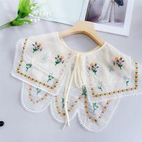 Cape Embroidered Floral Fake Collar Countryside Style Embroidery Lace Blouse False Collars Double-Layer smėlis
