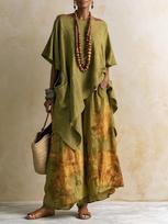 Women's printed two-piece top loose wide-leg long skirt seaside vacation ethnic style linen suit S alyvuogės
