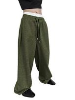 Unisex 2025 Drawstring Casual Wide-Leg Sports Pants with Pockets Triple Extra Large kariškai žalia