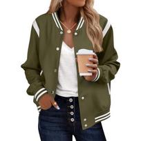 Women's Casual Printed Zip-Up Jacket with Pockets L armijos žalia spalva
