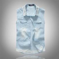 Summer thin denim vest men's large size vest light blue cotton casual sleeveless shirt M šviesiai mėlyna spalva