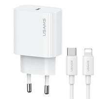 USAMS laidinis įkroviklis. 1xUSB-C T65 PD20WPD Fast Charging US-CC226 + USB-C/Lightning kabelis US-SJ712 30W