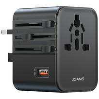 kelioninis įkroviklis Adapter USAMS CC309 2xUSB-C 25W 4in1 US/AU/EU/UK juodos spalvos