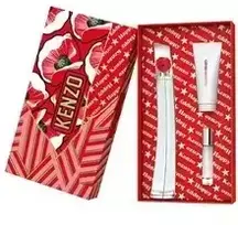 „Flower By Kenzo“ dovanų rinkinys: EDP 50 ml, kūno losjonas 75 ml ir miniatiūrinis EDP 10 ml.