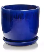 POLNIX Keraminis vazonas GLAZED, apvalus, su lėkštele, mėlynas, 23 x 19(A) cm