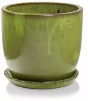 POLNIX Keraminis vazonas GLAZED, apvalus, su lėkštele, žalias, 23 x 19(A) cm