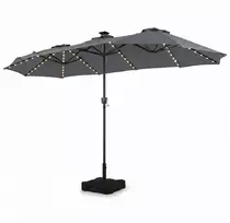 Promotions Dvipusis terasos skėtis su 108 LED šviesomis ir pagrindu, 13 pėdų, pilkas