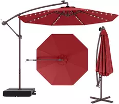 Promotions Kantileverinis skėtis Ø300 cm 32 saulės LED šviesos 2 smėlio maišai raudonas