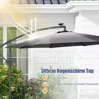 Promotions Skėtis su saulės energija veikiančiomis LED šviesomis ir smėlio maišais Ø300 cm pilkas