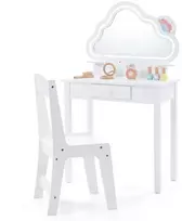 Promotions Vaikų tualetinis staliukas su apšviestu debesies formos veidrodžiu ir taburete, 59x35x103,5 cm, baltas