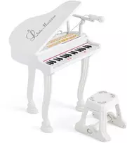 Promotions Vaikiškas pianino klaviatūros rinkinys su kėdute ir mikrofonu, 37 klavišai, baltas