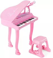 Promotions Vaikiškas pianino klaviatūros rinkinys su kėdute ir mikrofonu, 37 klavišai, rožinė