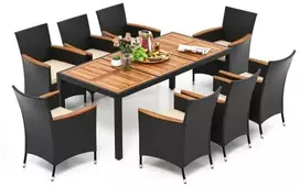 Promotions Rataninė sodo baldų komplektas 9 vnt. Stalas 190x91x74 cm Rudas/Natūralus