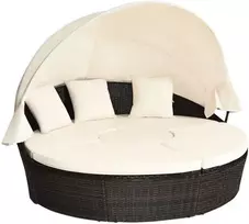 Lauko baldų komplektas Promotions Lauko apvalus dienos lova su ištraukiamu stogu Ø190x142 cm ruda/juoda