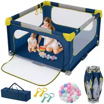 Promotions Sulankstomas kūdikių žaidimų aptvaras su 50 kamuoliukų ir 4 rankenomis 127x127x72,5 cm mėlynas