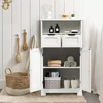 Promotions Vonios kambario grindų spintelė su atvira lentyna ir 2 stalčiais 60x30x109 cm juoda