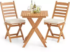 Lauko baldų komplektas Promotions Sulankstomų kėdžių ir stalo komplektas, 3 vnt. 58,4x42x86,4 cm/57,2x57,2x72,4 cm, natūrali/balta