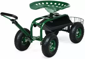 Promotions Sodo vežimėlis su įrankių padėklu ir 360° pasukamu sėdimu 97x43x48-53 cm žalias