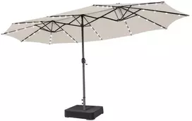 Promotions Dvigubas terasos skėtis su baze ir 48 saulės LED šviesomis 470x280x251 cm smėlio spalvos