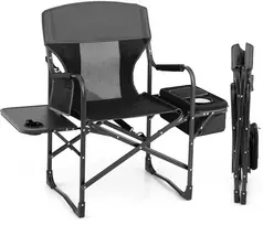 Promotions Sulankstomas stovyklavimo direktoriaus kėdė su aušintuvo krepšiu ir šoniniu staliuku 114.3x55.9x99.1 cm juoda